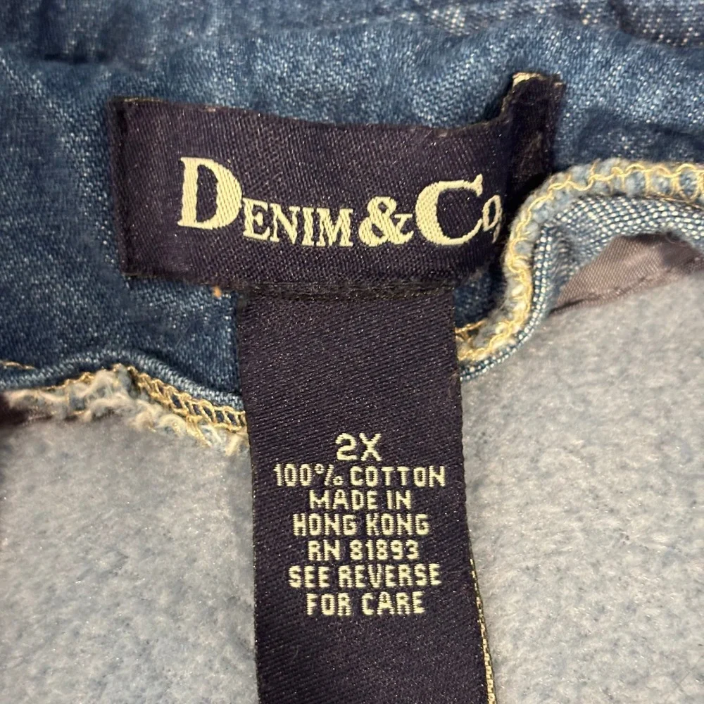 Vtg Denim Co Womens Duffle Chore Coat 2X Hooded Toggle Barn Fleece Lined 21230